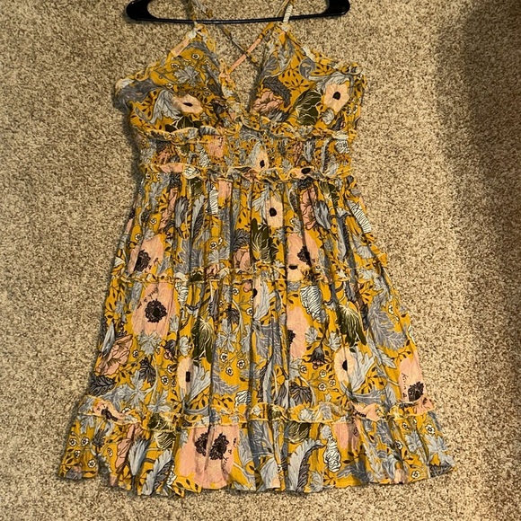 NWT Floral Ruffle Smocked Empire Waist Sundress in Mustard M - Picture 1 of 14